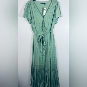 Lauren Ralph Lauren Soft Laurel Green Tie Waist Flutter Sleeve Dress Size 14 NWT